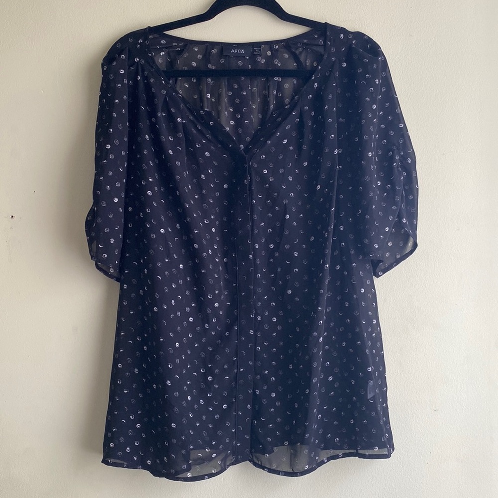 Apt 9 Sheer Black Polka Dot Button Down 1X